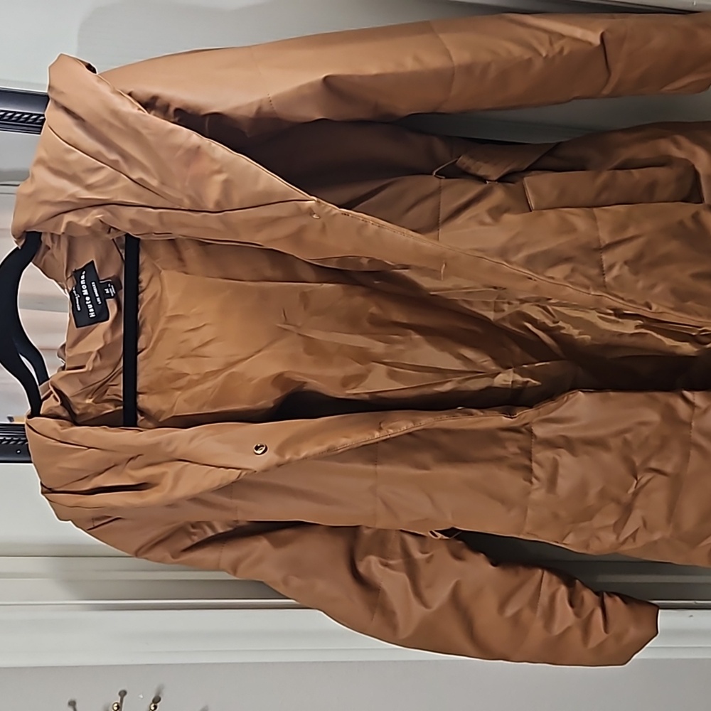 Brown leather jacket with hoodie size medium